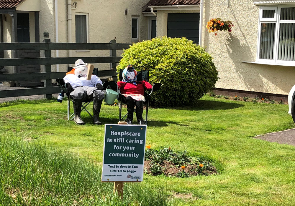 Scarecrows on a lawn for Hospiscare