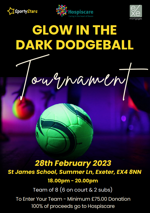 A poster about a glow in the dark dodgeball tournament